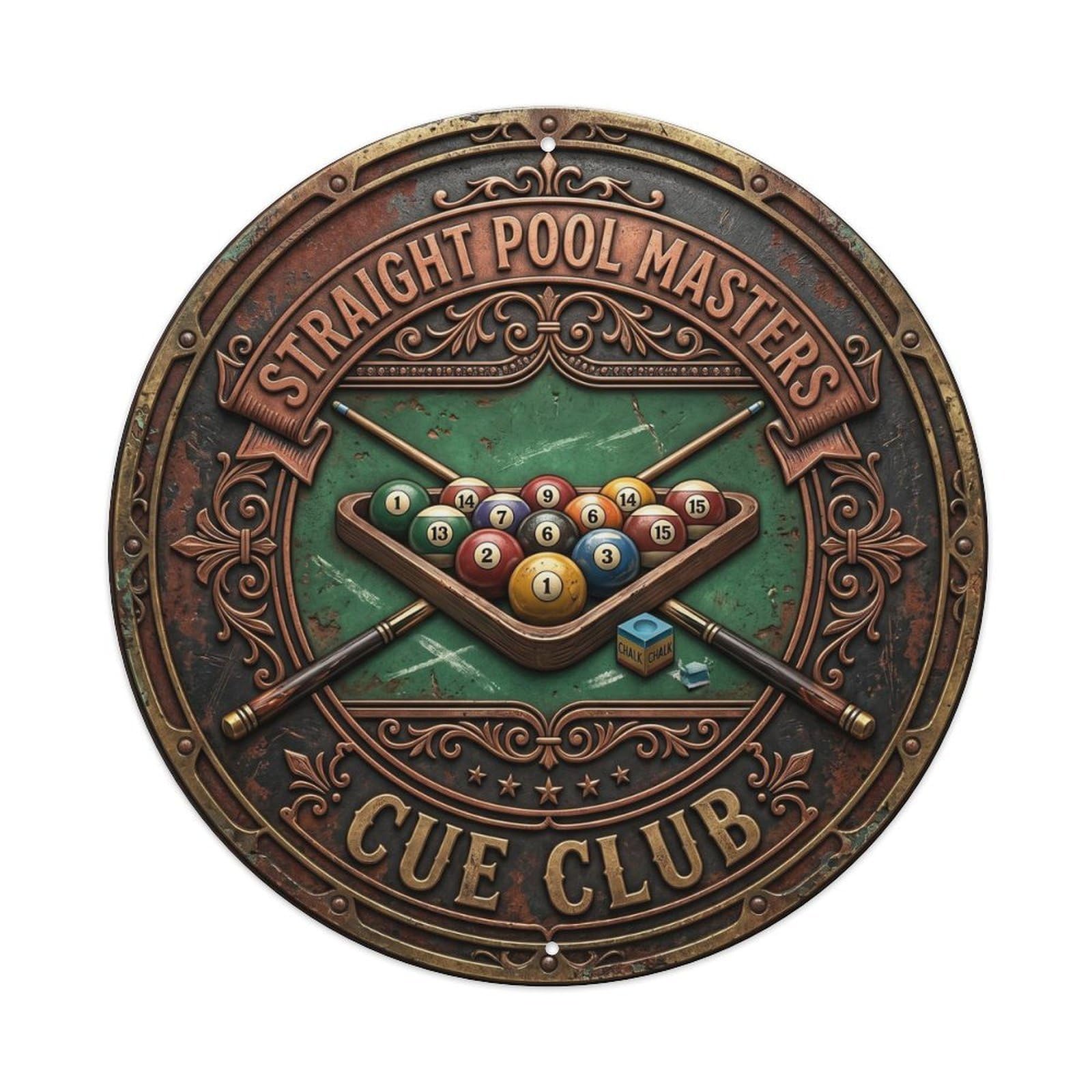 Cwbufd Vintage Style Straight Pool Masters Cue Club Vintage Metal Tin Sign Plaque Wall Decor For Cafe, Club Bar, Office, Garden Metal Poster 8X8inch