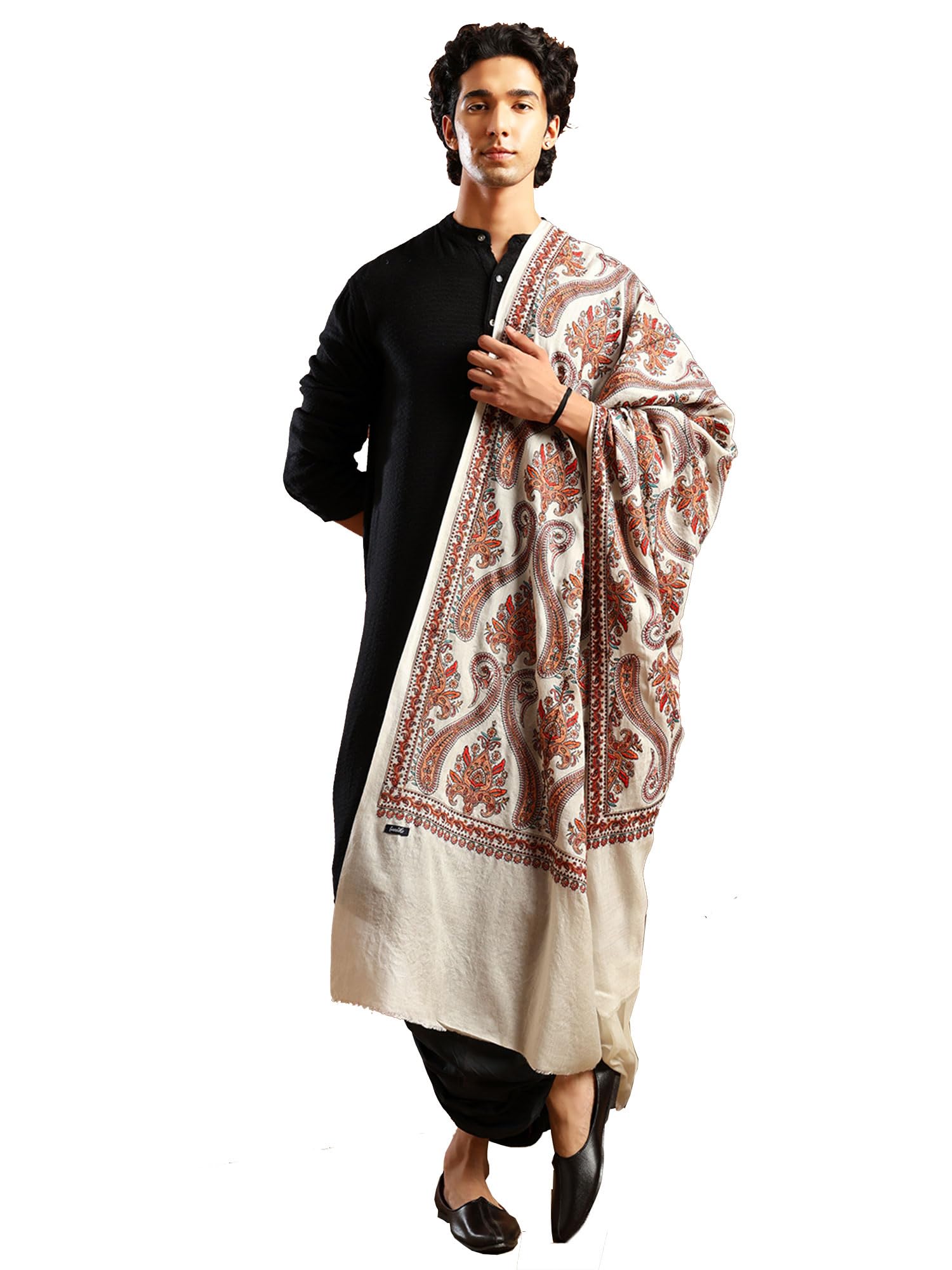 tweedle Men’s Pure Wool Sozni Embroidery Jama Shawl |Kashmiri Pashmina Lohi for Gents Size – 40 x 80 Inches-picture-23