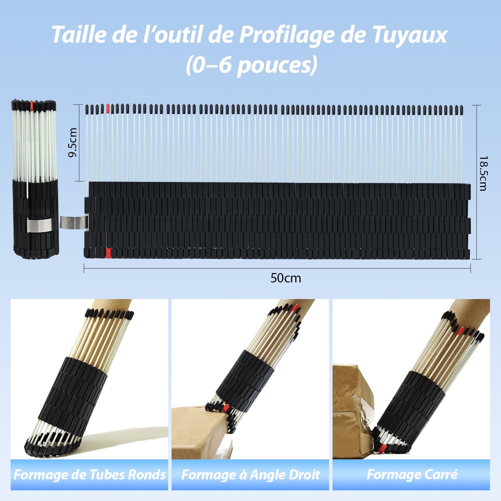 Outil de Profilage de Tuyaux Multifonction, Gabarit de Contour pour Copie de Formes de Tuyaux, Jauge de Mesure pour Carrelage Menuiserie Plomberie Métal et Rénovation (Tuyaux de 0–3″) (Tuyaux de 0–6″)