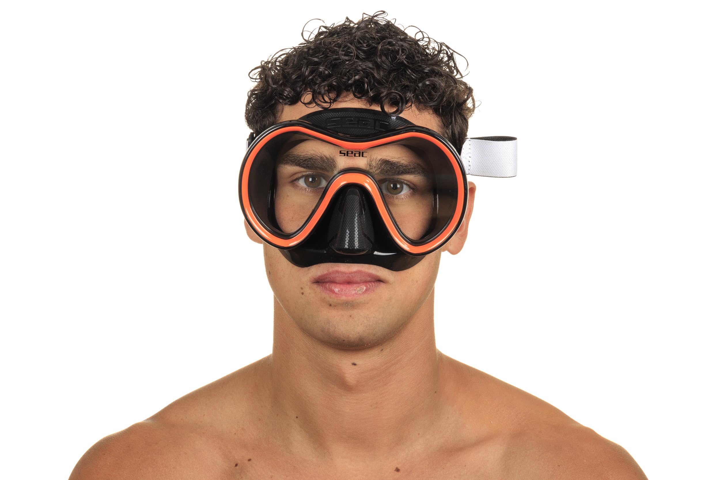 SEAC Sunrise máscara de Buceo y Snorkel de una Sola Cara de Vidrio Templado con Hebilla 3D, con Casco de Tela o Silicona, Unisex Adulto