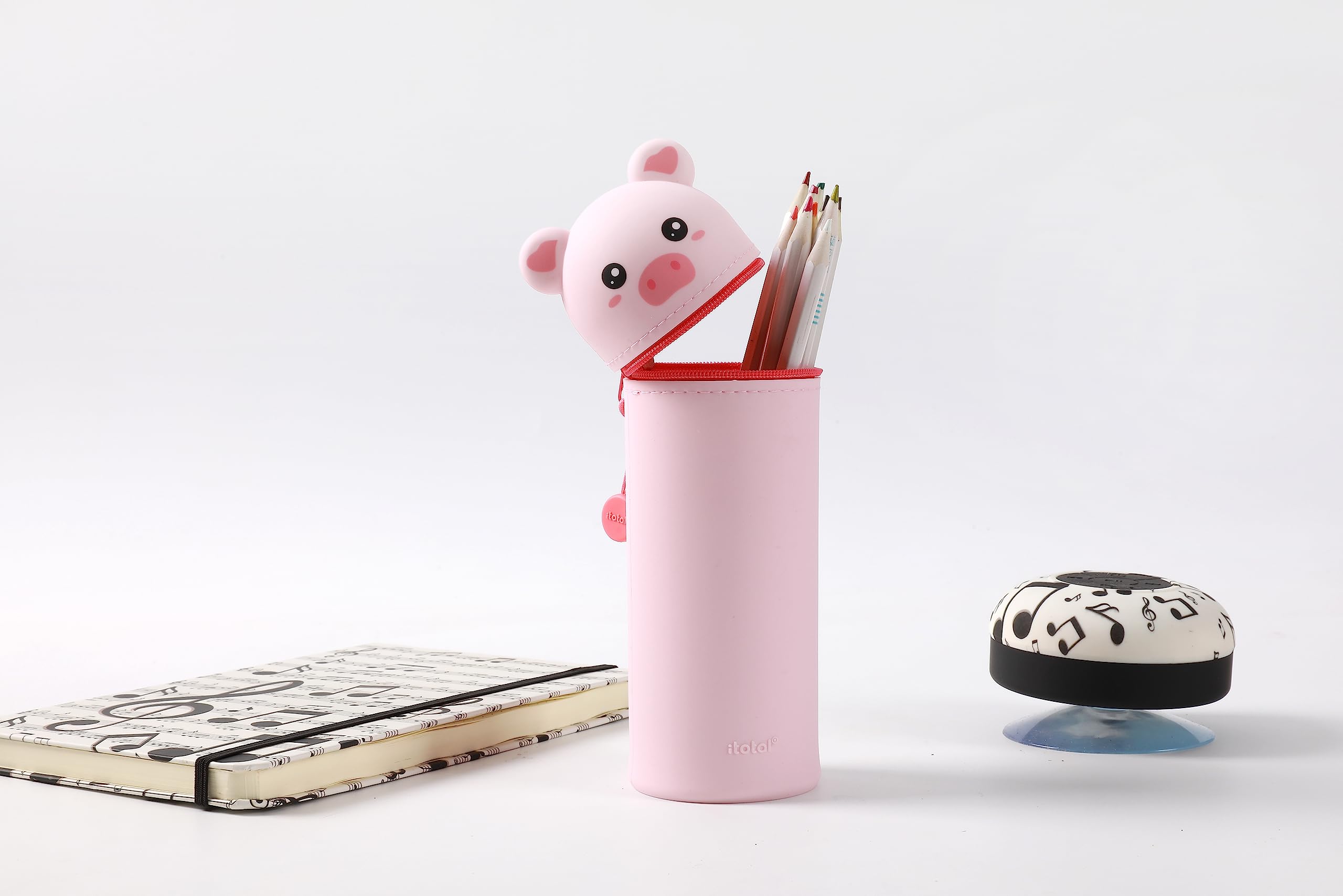 I-TOTAL® - Soft Silicone Pencil Case for School - Extendable with Animal Shaped Shape, Beauty Case (Pig), 6 x 6 x 21 cm - Image 4