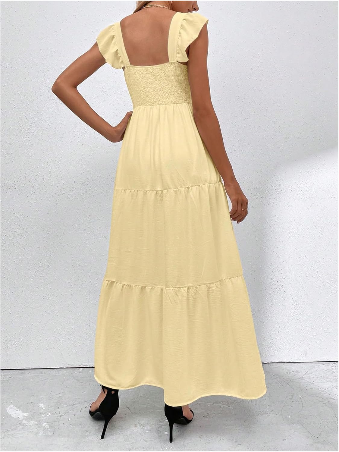 Floerns Women's Summer Long Dress Ruffle Sleeve Tiered Hem Beach Vacation Flowy Dresses - Image 3