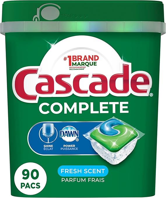 Cascade Dishwasher Detergent Pods, Complete Actionpacs Dishwasher Pods, Fresh Scent, 90 Count