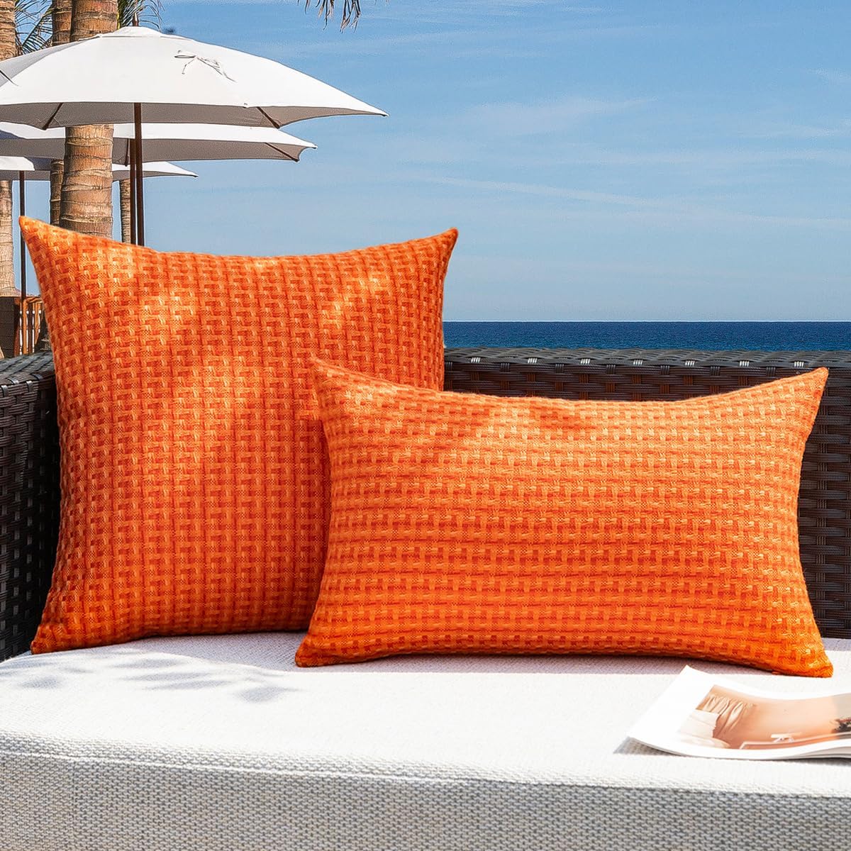 Kevin Textile Fall Outdoor Waterproof Throw Pillow Covers Pack of 2 Farmhouse Decorative Cushion Covers for Garden Patio Tent Balcony Bench Couch Sofa 12x20 Inch, Orange - Image 5