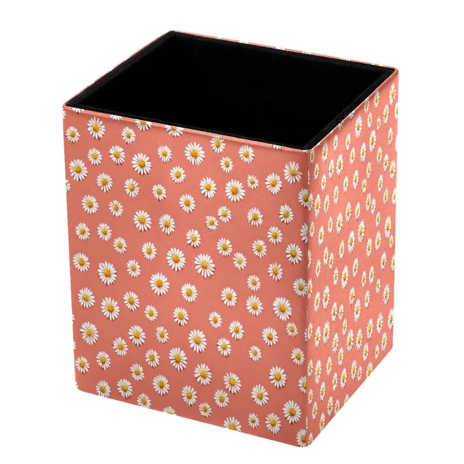 DragonBtu Desktop Pencil Holder, Daisy Rectangular Pencil Cup, Pencil Storage Bag Office Desk Supplies Case for School, Kids