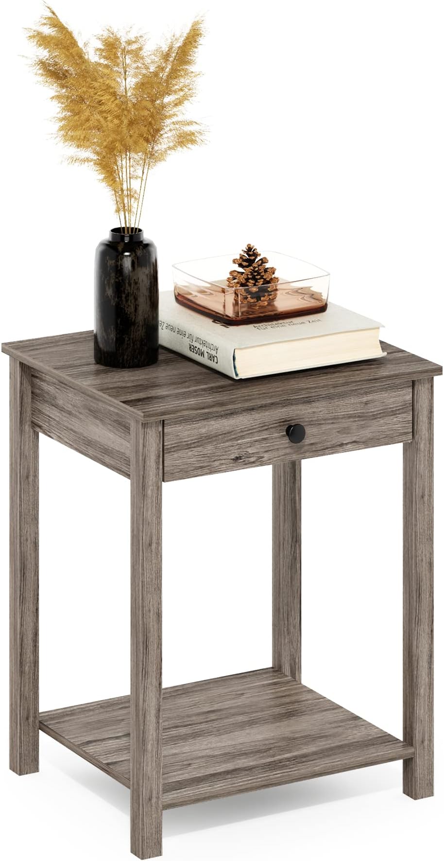 Furinno Classic Side Table with Drawer, 1 Pack, Rustic Oak