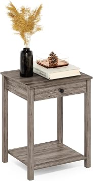 Furinno Classic Side Table with Drawer, 1 Pack, Rustic Oak