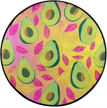 Green Avocados Pink Leaf Round Area Rug for Living Room Bedroom 3 ft Washable Circle Rugs Non Slip Round Floor Mat Indoor Outdoor Carpet for Kitchen Nursery Playroom
