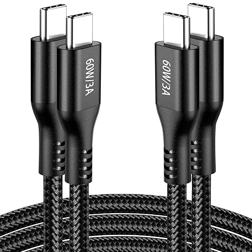 Cable USB-C a USB-C de 60 W de 10 pies, 2 unidades, cable USB C 2.0, cable tipo C de carga larga rápida para Samsung Galaxy S23 S22 S21, Apple iPad