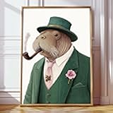 Gobeiuasy Walrus Wall Art Animal Smoking Picture Seal Wall Art Funny Animal Artwork Vintage Walrus Picture Walrus Smoking Poster for Living Room Bedroom 16x24inch No Frame