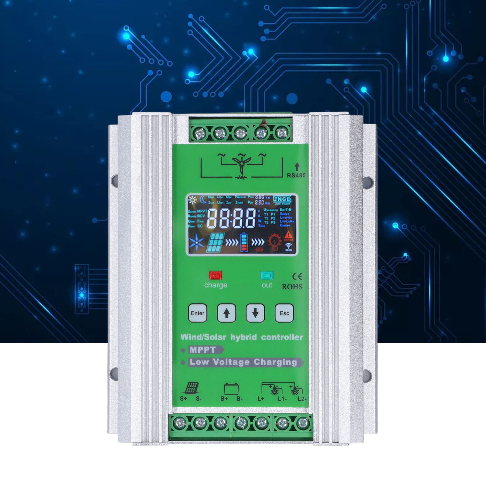 Kontroler ładowania wiatrowego, stop aluminium, 1000 W, hybrydowy regulator ładowania wiatrowego do systemu domowego (DC 12 V/24 V/48 V)