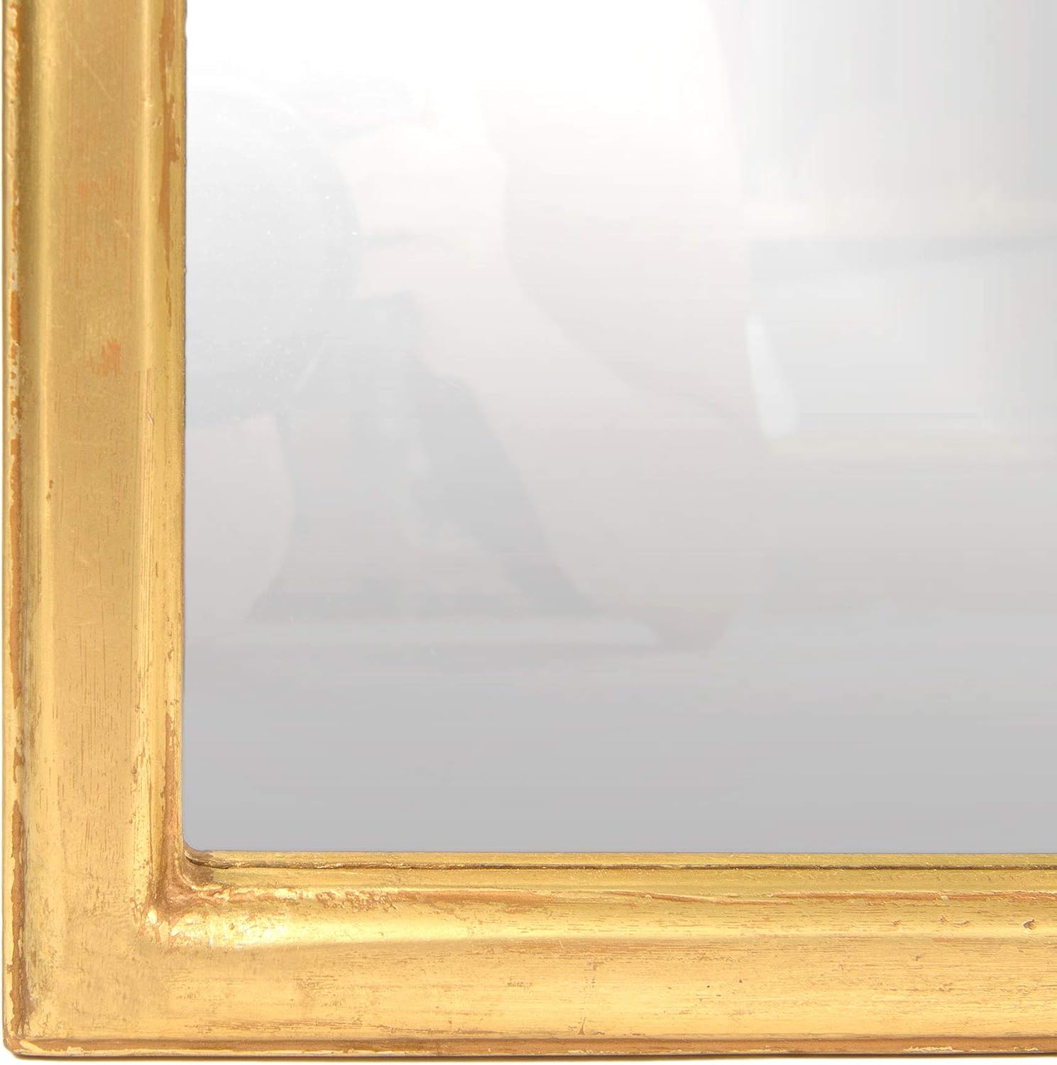 Best Home Fashion Square Arch/Crown Mirror - Gold Finish Wood Frame - 30” W x 35” H