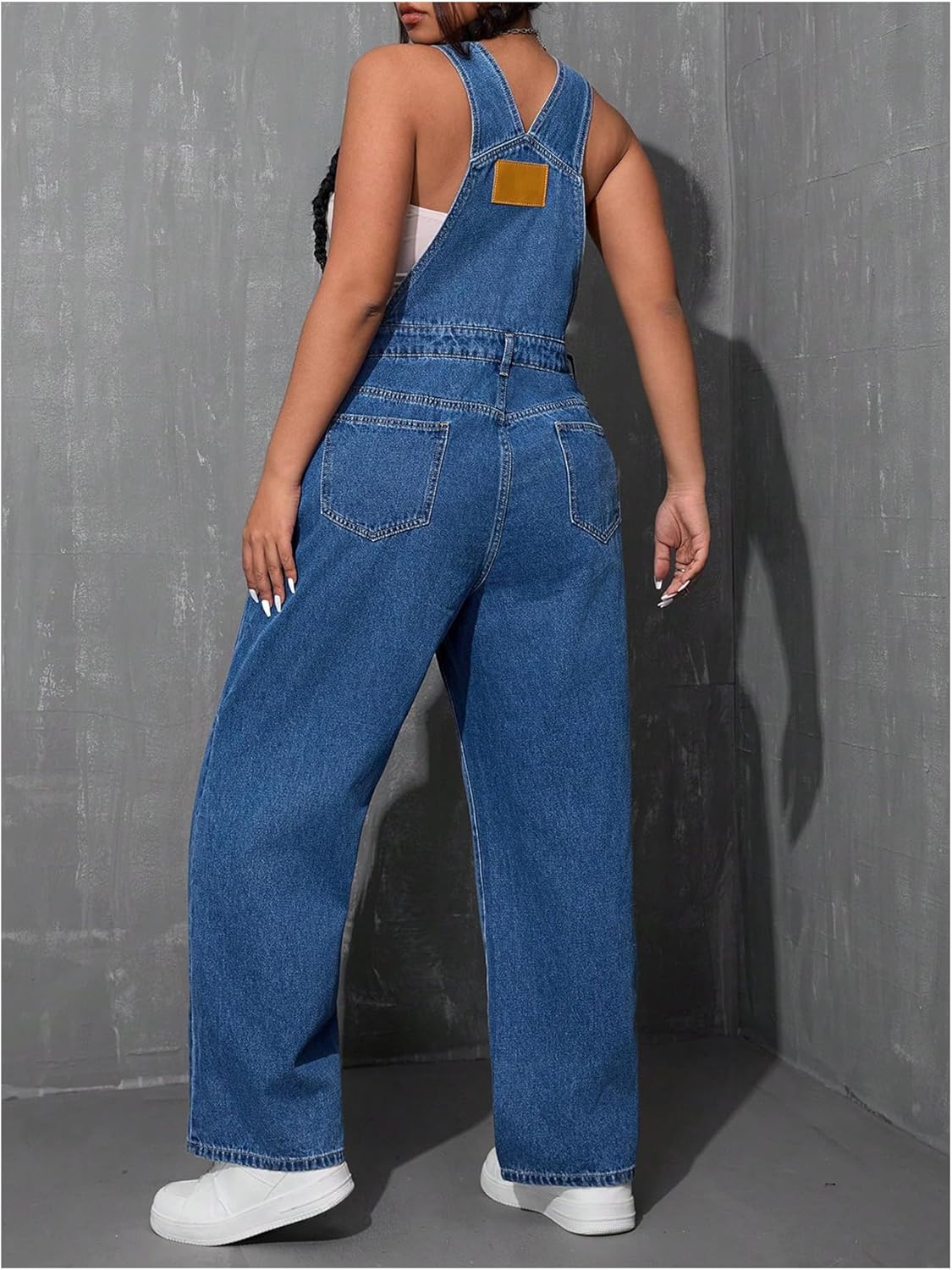 WDIRARA Women's Plus Size Denim Overall Straight Leg Jean Jumpsuit with Pockets - Image 3