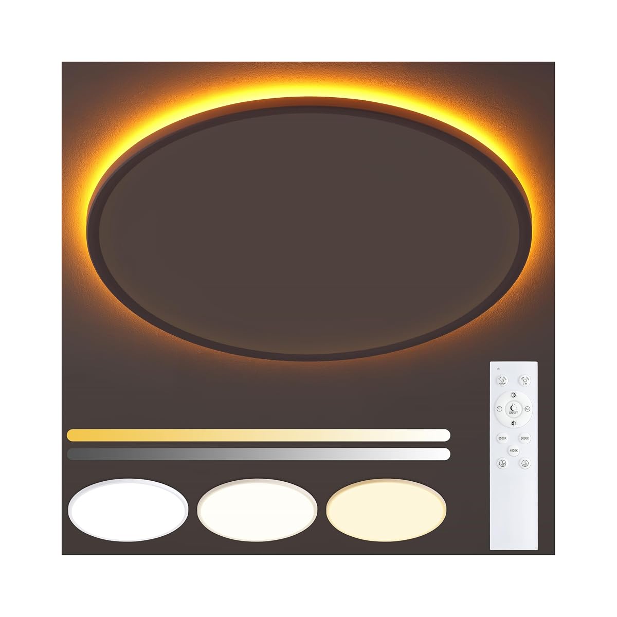 UprizeP Flush Mount Ceiling Light with Remote Control, 45W 4500LM, 19in,