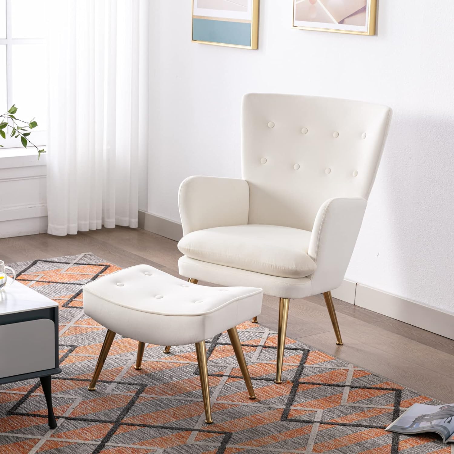 Buy Modern Velvet Accent Chair with Ottoman, Comfy Button Tufted