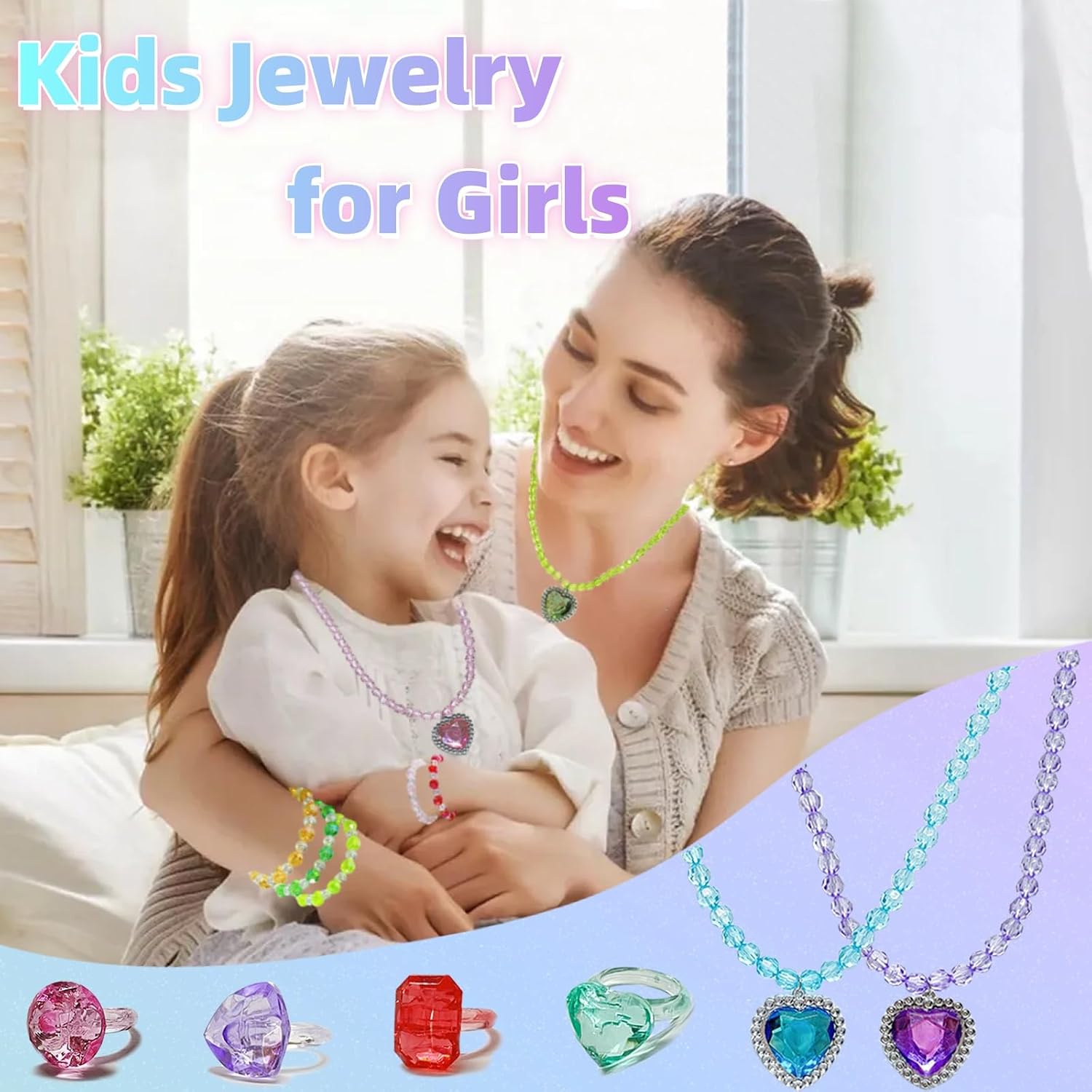 36 PCS Princess Party Favors, Princess Play Jewelry for Little Girls Toddler, Kids Necklace Bracelets Rings Set, Costume Dress Up Jewelry Birthday Gifts for 4 5 6 7 8 9 Years Old Girls