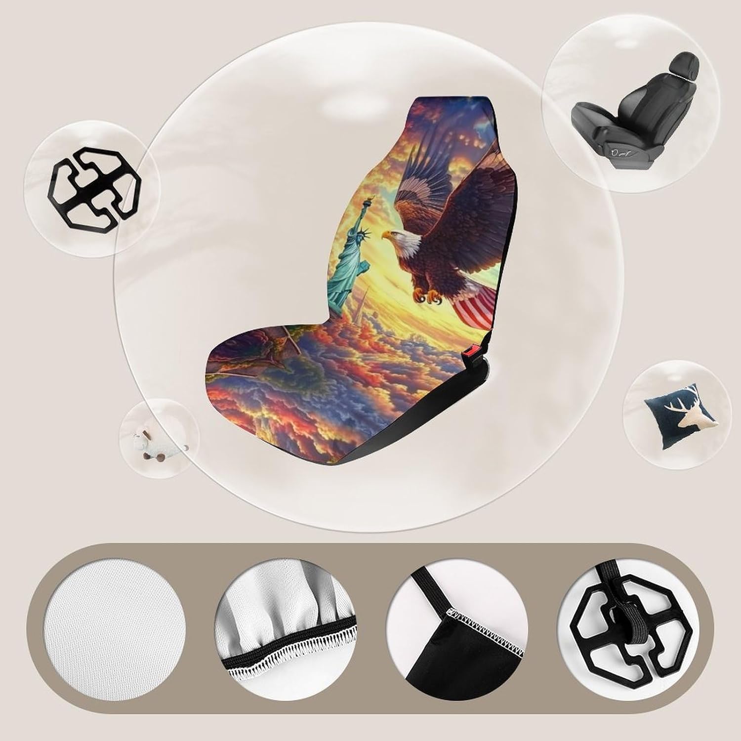 New York City E-agle Sunset Car Seat Covers Universal Car Front Seats Protector Auto Interior Accessories 2PCS