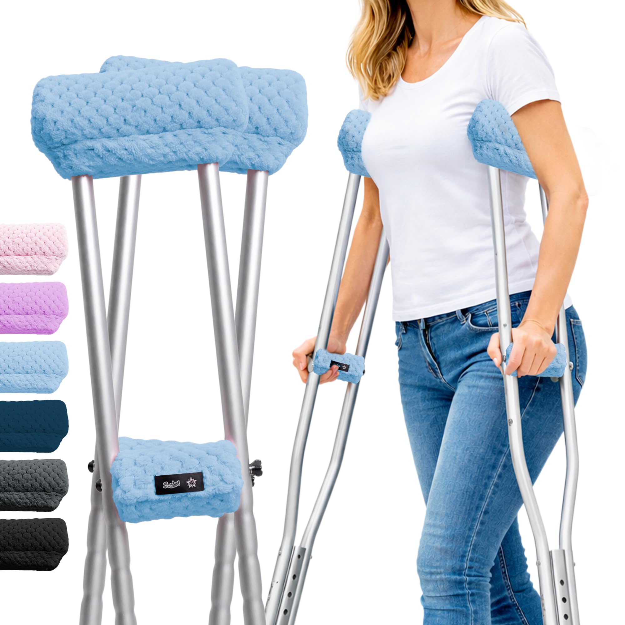 Crutch Pads and Hand Grips Plush Soft Memory Foam Underarm Crutch Pads Non-Slip Crutch Cushions for Adults &amp; Youth, Universal Fit for Standard Crutches Washable Easy Install Pressure-Relieving Comfort