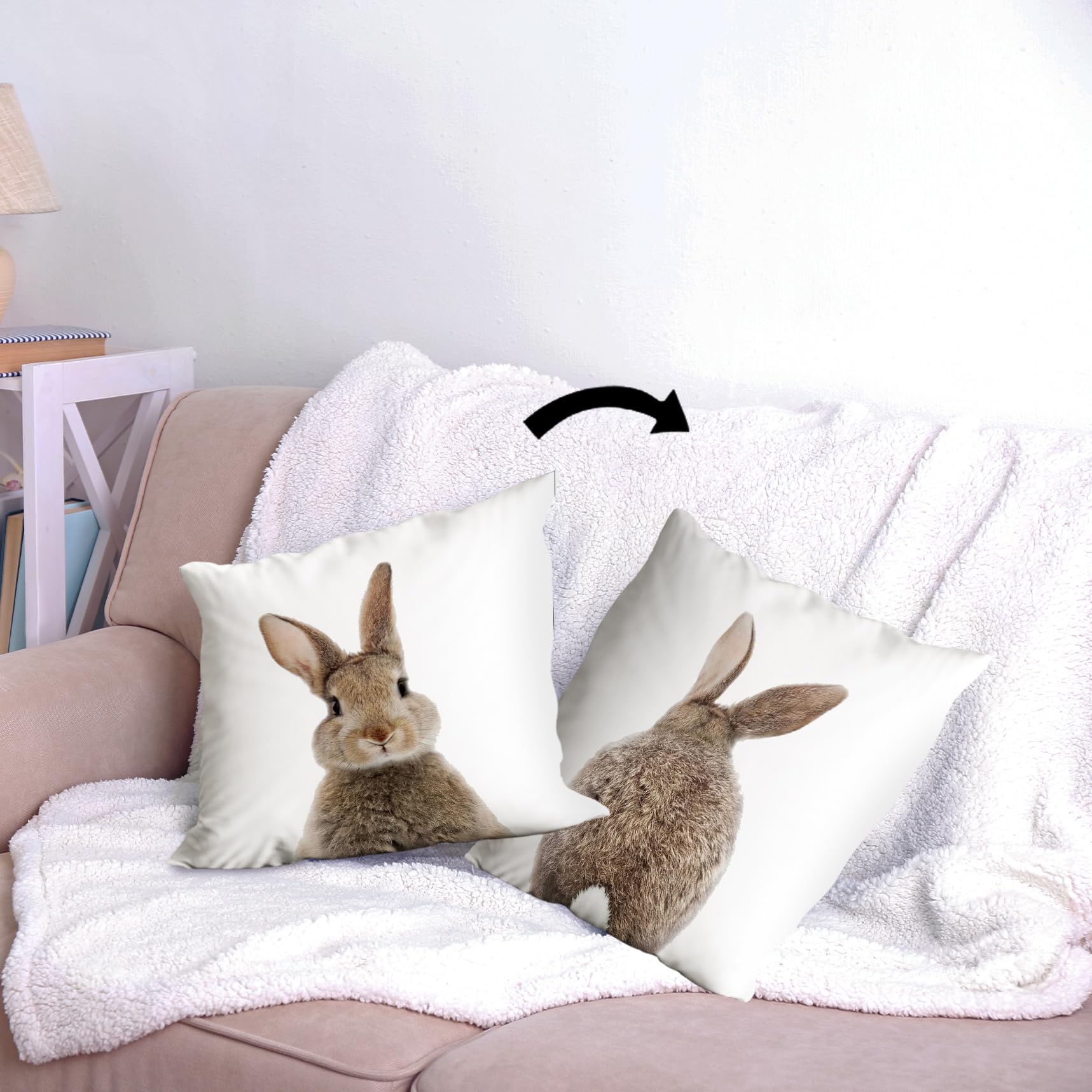 Easter Pillow Covers Set Of 2 – 18x18 Inch, Brown Vintage Bunny Design, Farmhouse Spring Decor For Couch & Bed