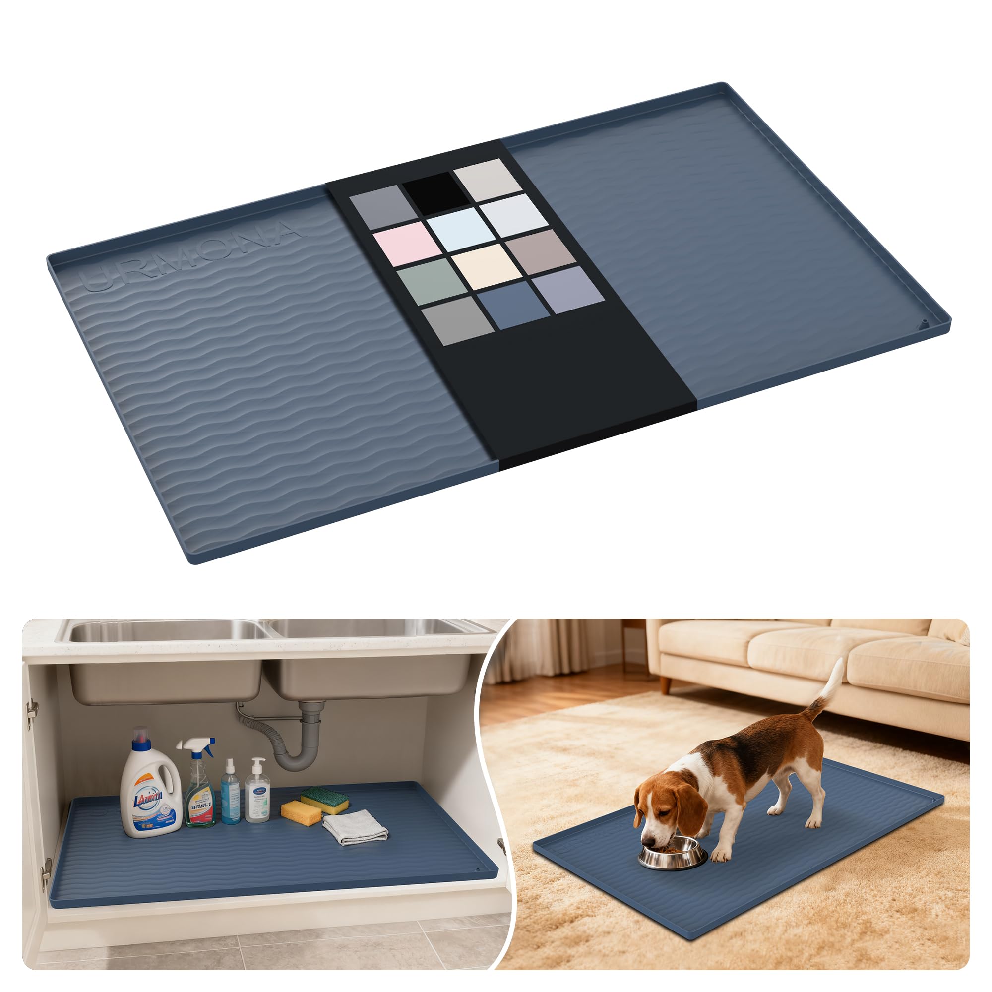 URMONA Silicone Under Sink Mat 55 x 93 cm, Waterproof Kitchen Cupboard Mat