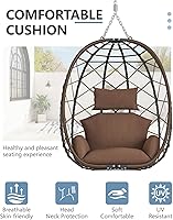Vista 4 de SWITTE Silla colgante de huevo con soporte, silla columpio de mimbre de mimbre para interiores y exteriores con cojín, sillas hamaca de patio