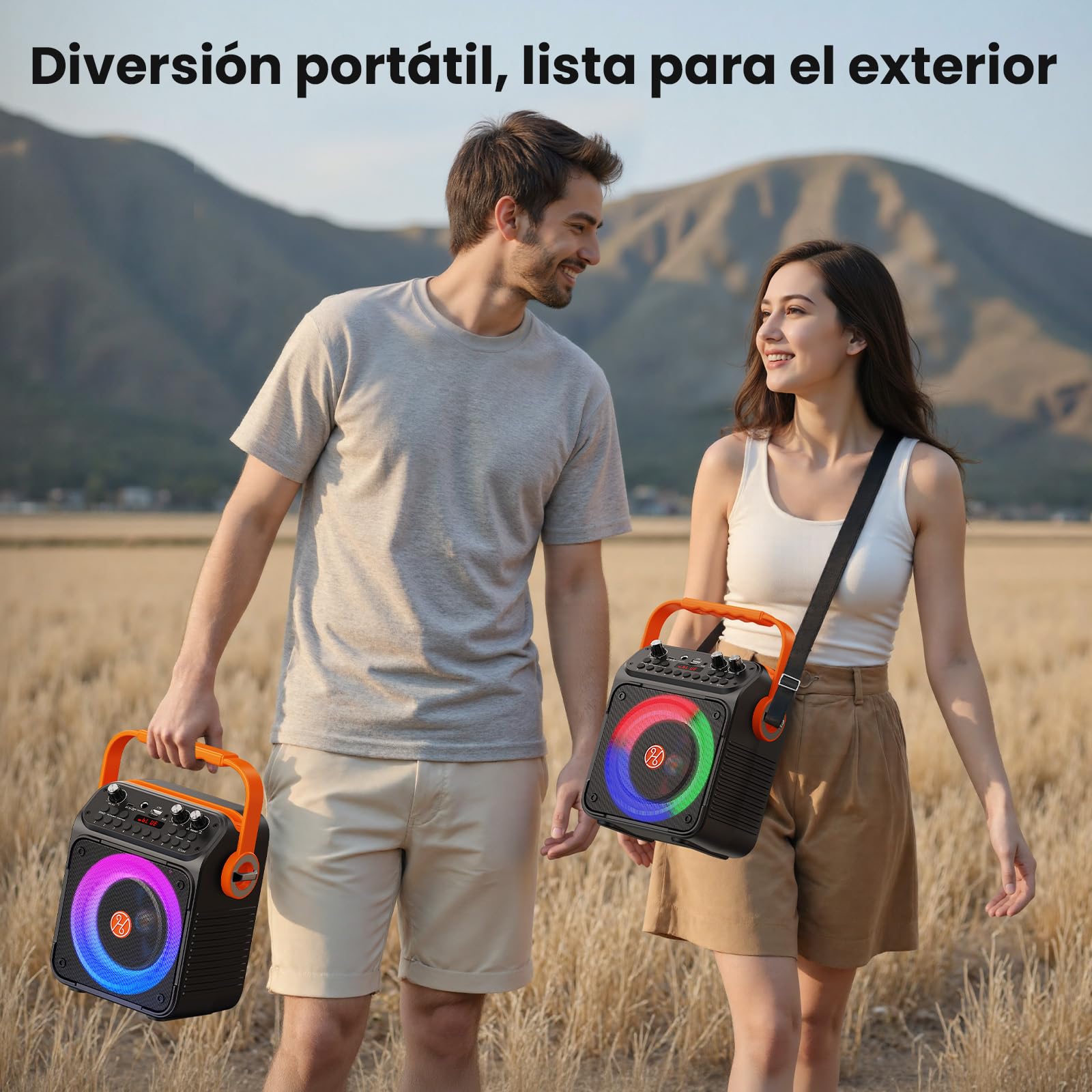 HWWR Karaoke 2 Microfonos Inalambricos, Karaoke Profesional para Adultos Y Niños Altavoz Bluetooth con Preamplificador De Micrófono, Portátil Bluetooth Fiesta Altavoz Karaoke-Regalo