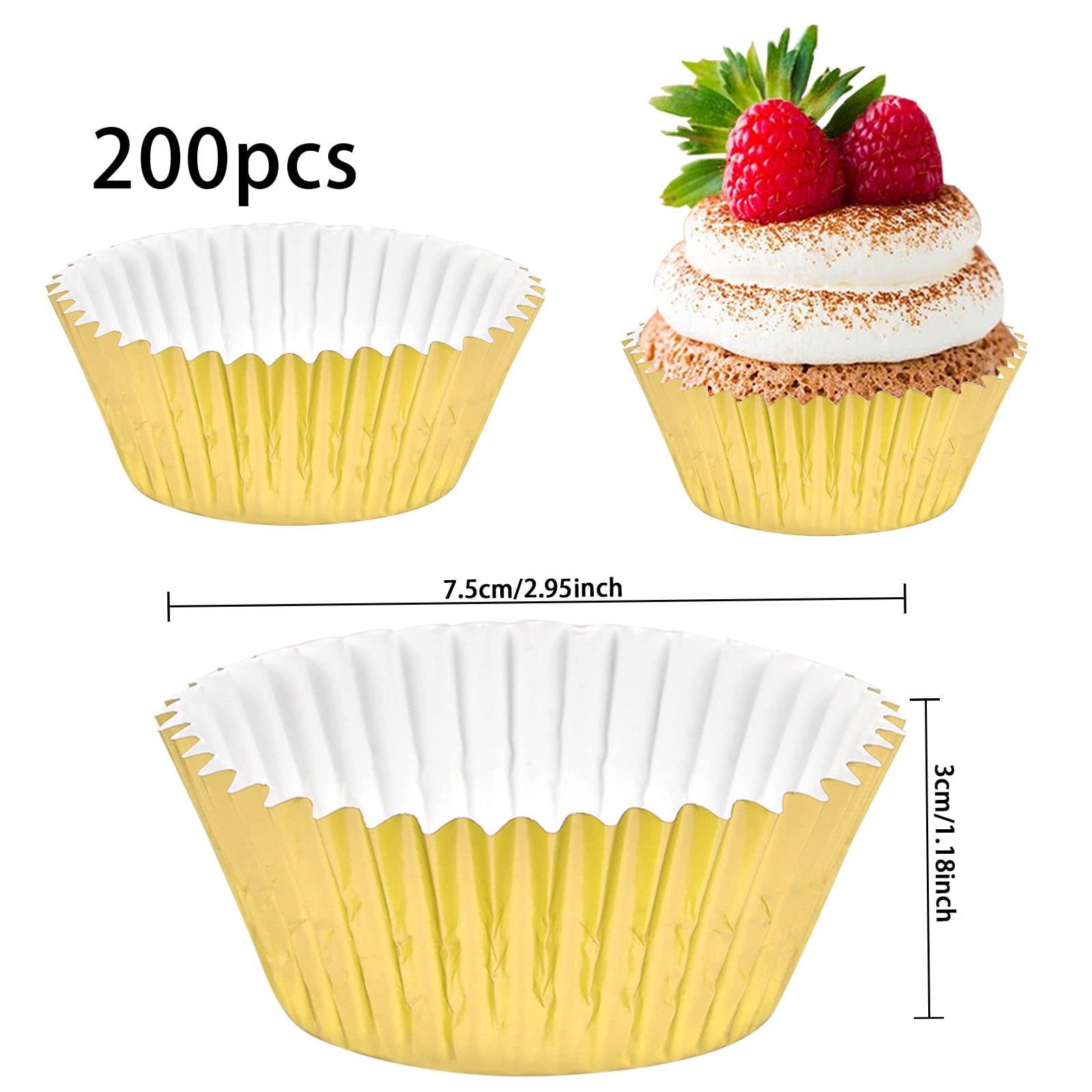 200 Pirottini Per Cupcake In Lamina Dorata - Standard 5x7.5 Cm - Resistenti Al Forno 180°C - Per Muffin E Dolci