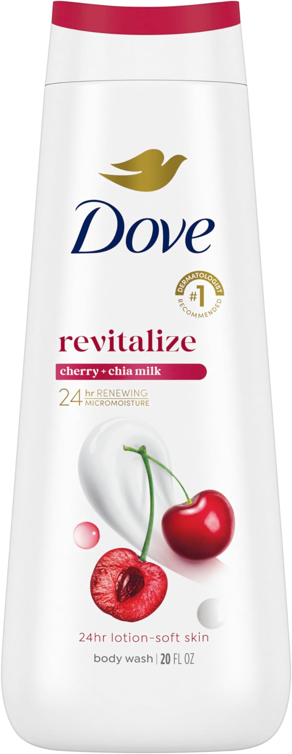 Body Wash Revitalize Cherry and Chia Milk For 24hr Lotion-Soft Skin Moisturizing Skin Cleanser with No Sulfates No Parabens 20 oz