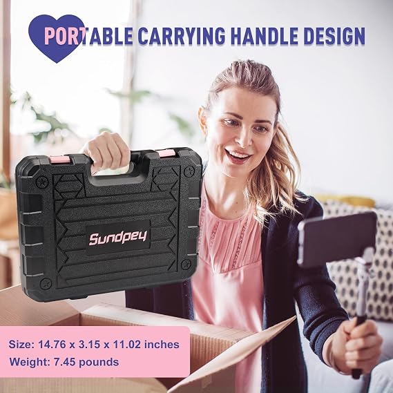 Sundpey 148 Pcs Portable Basic Hand Repair Home Tool Kit Set with Case Pink | with Ratchet Screwdriver & Adjustable Wrench & Water Pump Pliers, Women Tool Set for Household House Garage Apartment Dorm