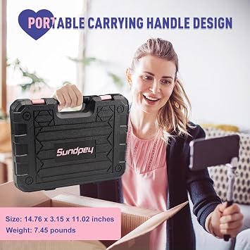 Sundpey 148 Pcs Portable Basic Hand Repair Home Tool Kit Set with Case Pink | with Ratchet Screwdriver & Adjustable Wrench & Water Pump Pliers, Women Tool Set for Household House Garage Apartment Dorm