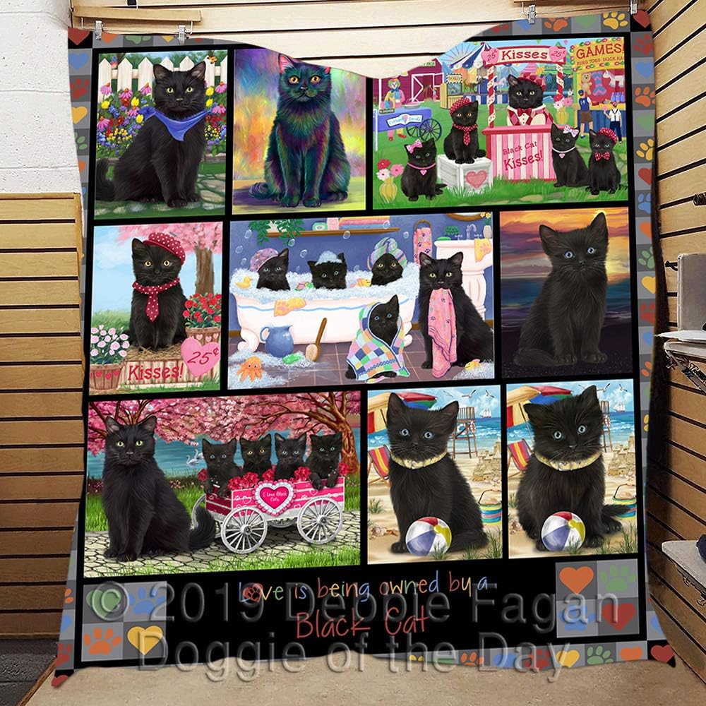 Love is Being Owned Black Cat Grey Quilt Bed Coverlet Bedspread - Pets Comforter Unique One-Side Animal Printing - Soft Lightweight Durable Washable Polyester Quilt, 40"x50"