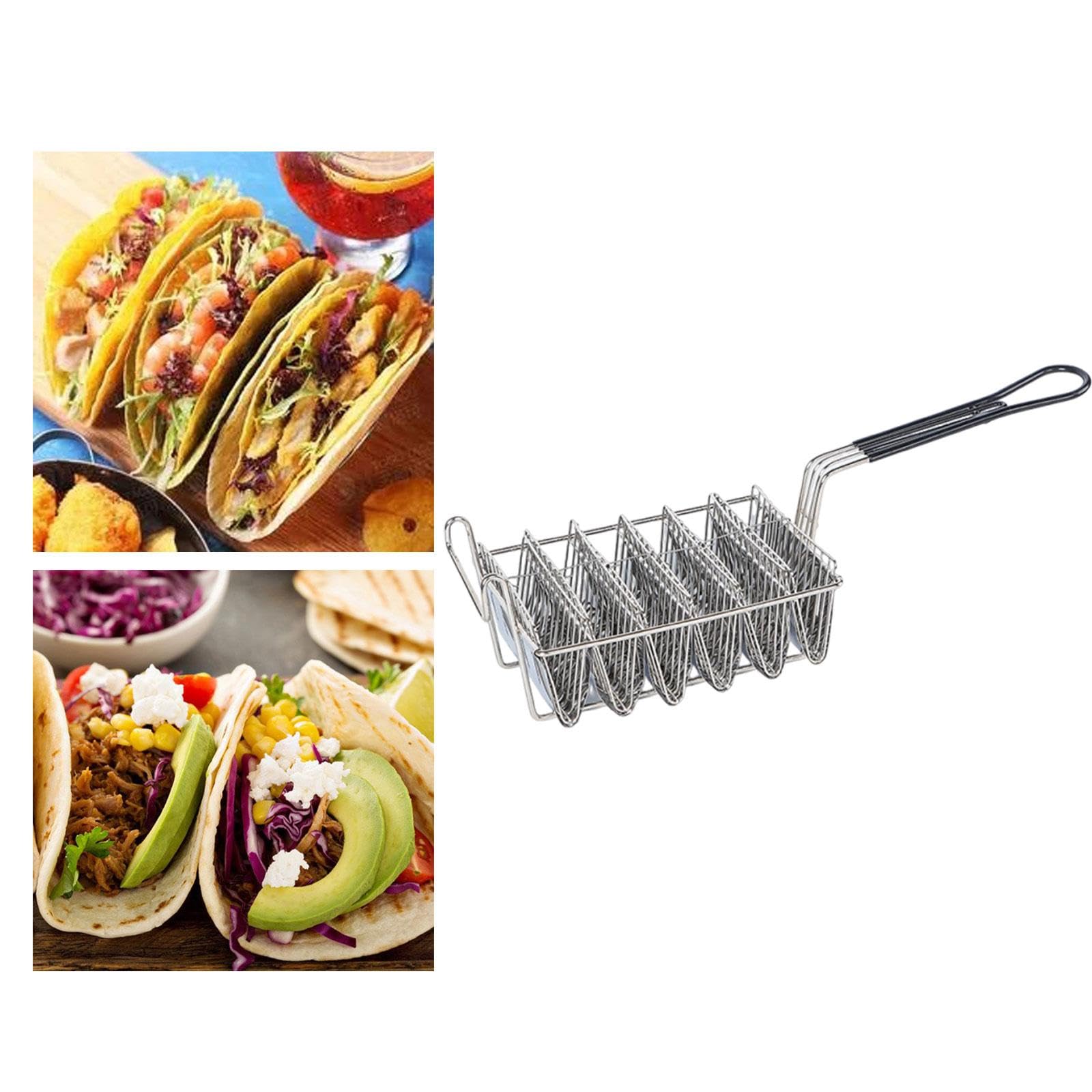 Taco Frittierkorb V Förmig Edelstahl Praktische Hakenkonstruktion Stabiler Griff Korrosionsbeständig Leicht zu Reinigen für Private Feste Buffets, 6 Fächer