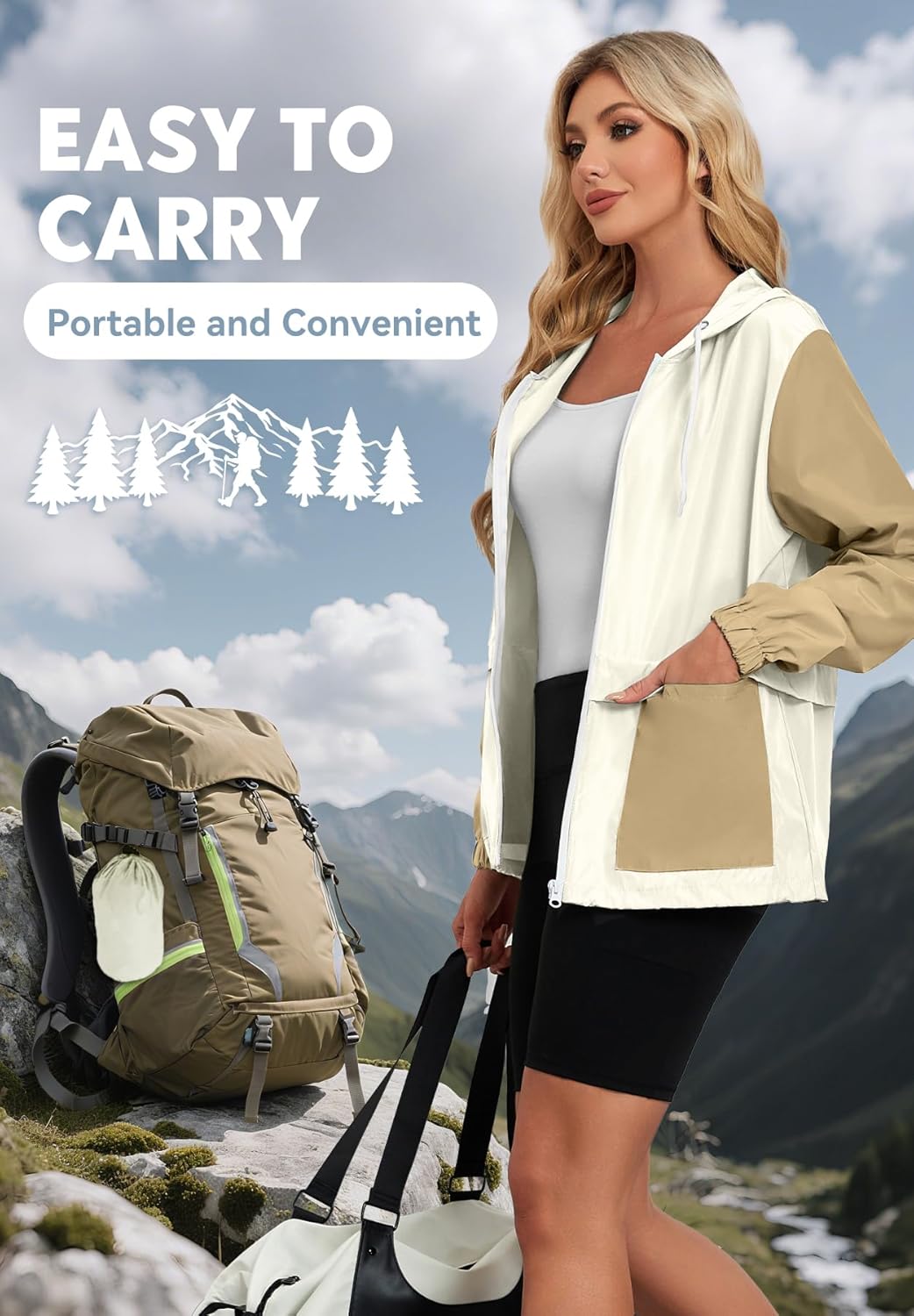 Zando Women's Lightweight Rain Jacket with Hood Waterproof Raincoat for Women Packable Windbreaker Jacket for Outdoor Travel - Image 2