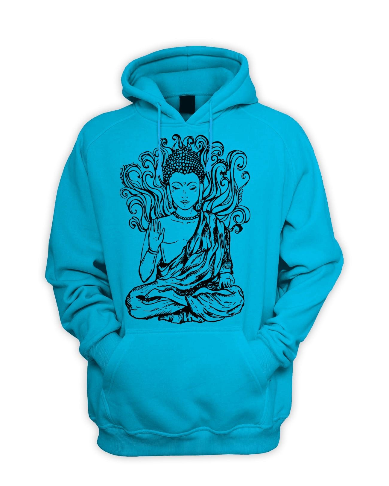 Tribal T-Shirts Men's Sapphire Blue Buddha Design Hoody (Large, )