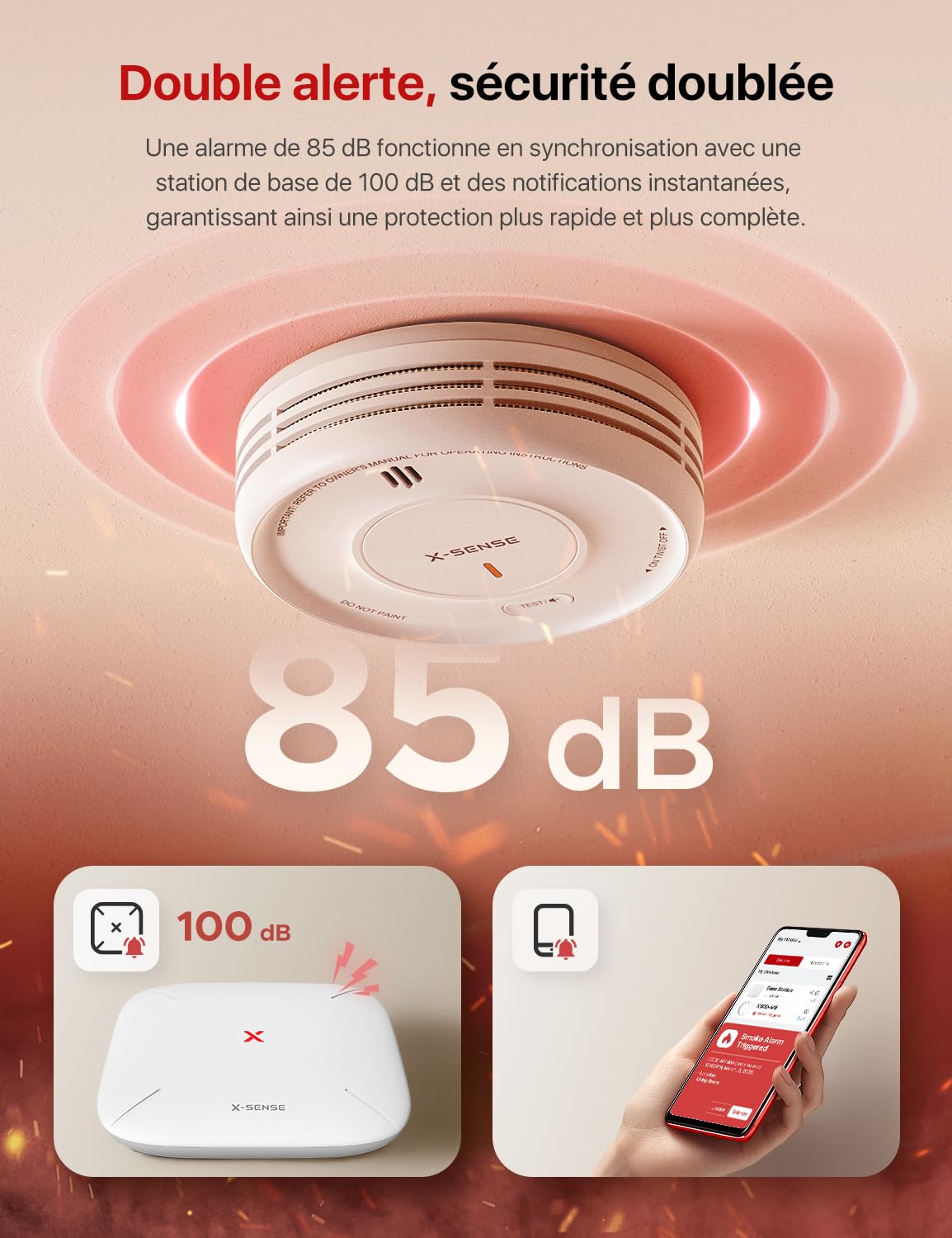 X-Sense Détecteur de Fumée Connecté avec Station de Base SBS50 avec Pad Adhésif Magnétique, Alarme Incendie Intelligent avec Durée de Vie de 10 Ans et Batterie Remplaçable, Fonction APP, XS0D-MR61
