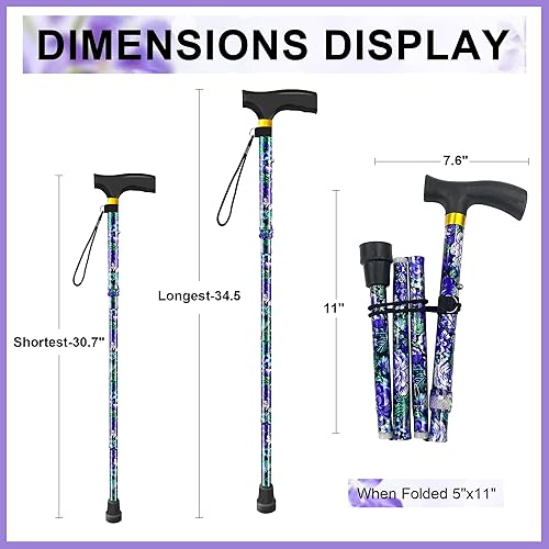 Miniatura 3 de SPRING SEAON Bastón plegable para hombres y mujeres, ligero, ajustable con mango cómodo, bastón plegable compacto y portátil para viajes y uso diario