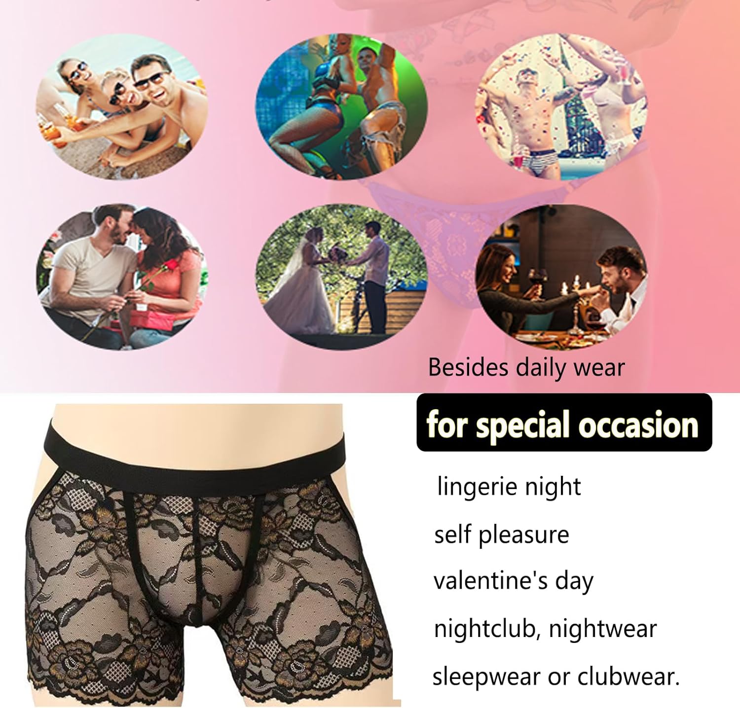 Men's Lace Underwear Sexy thong Sheer Pouch Garter Panties Crossdressing Sexy Lingerie Sissy Underpants - Image 2
