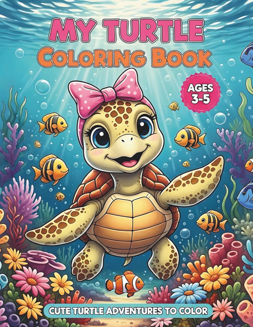 My Turtle Coloring Book: Cute Turtle Adventures to Color for Preschool Girls Ages 3-5 | 50 Jumbo Pages of Adorable Sea Turtles with Bows, Tropical Fish, and Coral Reefs