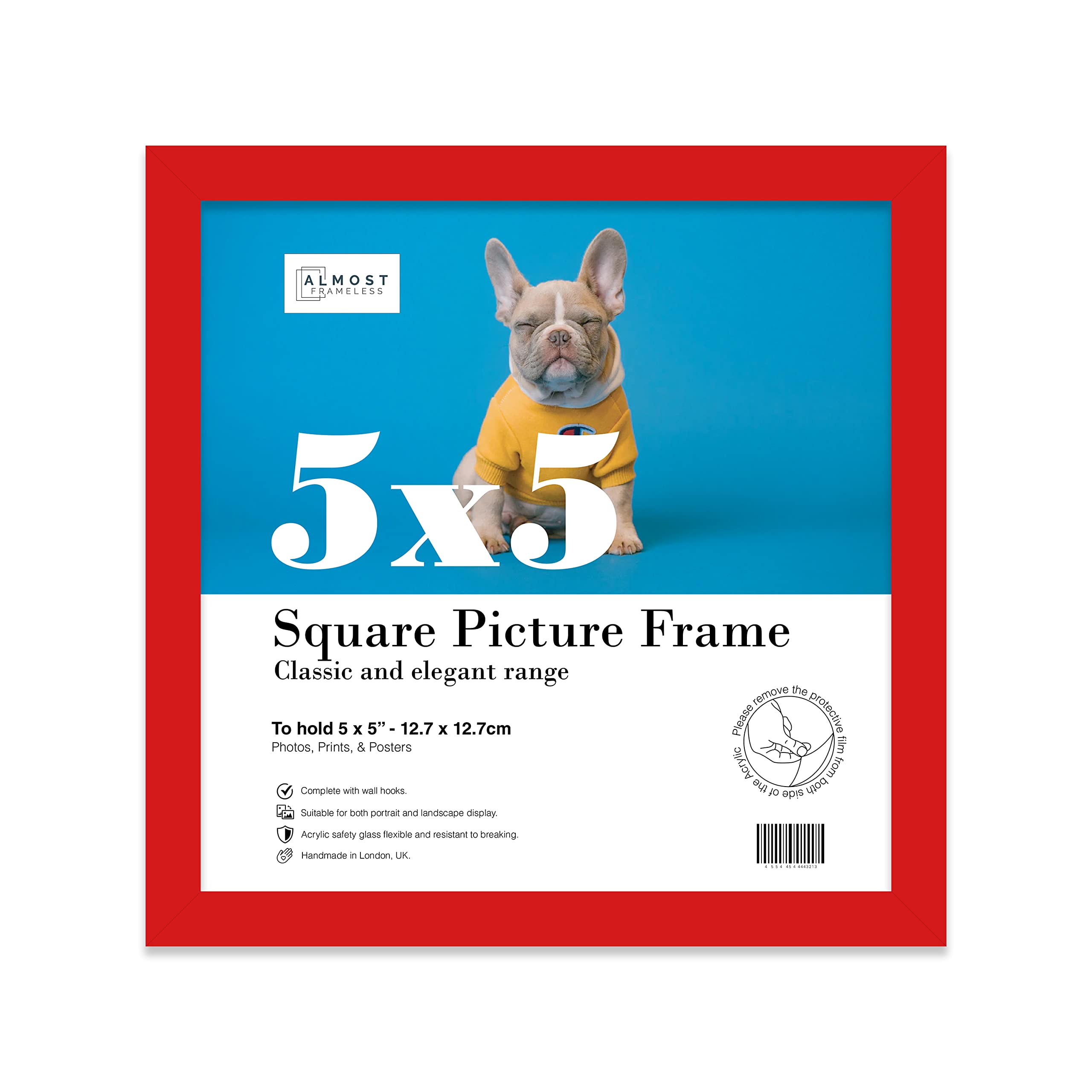 5x5 Inch Red Square Thin Photo Frame Wall Mountable and Freestanding Thin Picture Frame Standard Square Photograph Size, 5" X 5"(12.7 X 12.7cm)