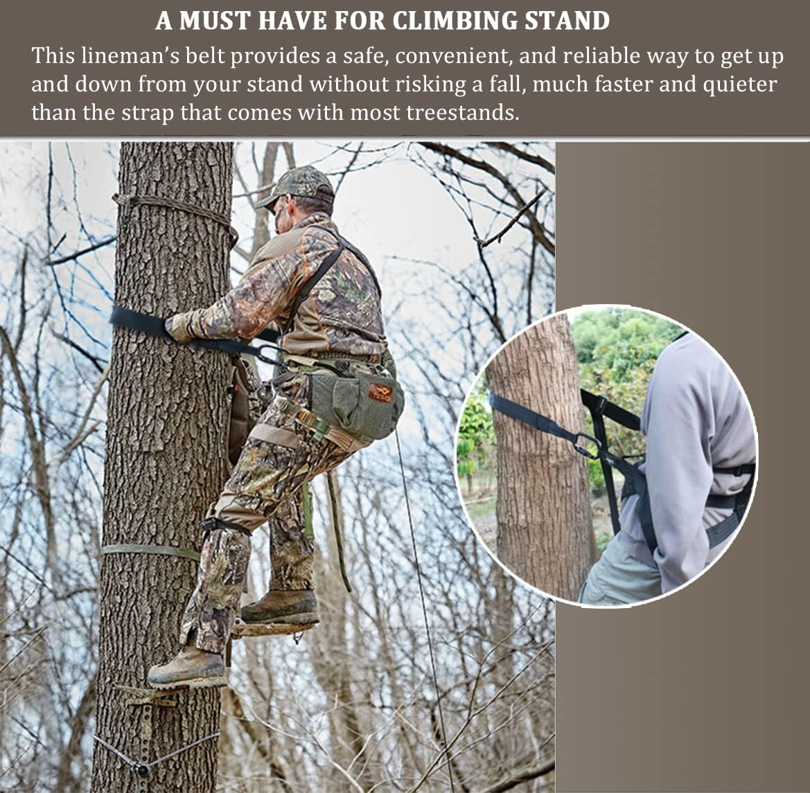 Huntury Lineman's Climbing Strap, Lineman Belt, Tree Climbing Harness, Quick, Easy and Quiet to