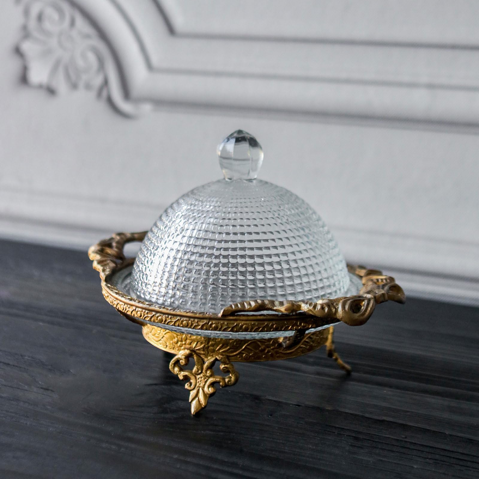 lesermoorer brass glass Dim sum bowl with lid,Indian craftsmanship,Classical decorative style for Living Rooms,DiningTables,Hotel,Restaurant,Weddings and Banquets