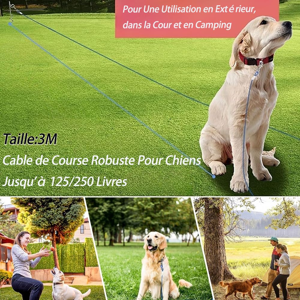 Cavo di fissaggio per cani 300 cm per cani forti | Cavo da corsa robusto per cani fino a 250 libbre | Linea di corsa per cani per esterni, cortile e campeggio