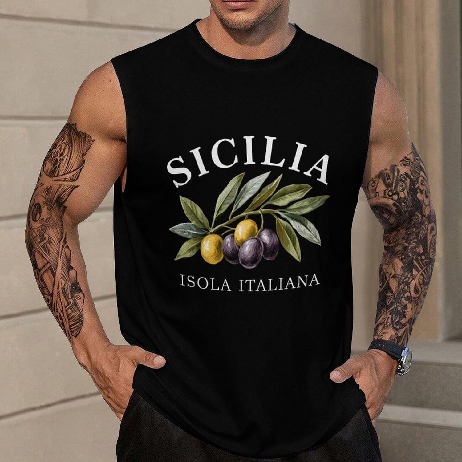 Sicilia Isola Italiana Men Summer Sleeveless Crew Neck Top 5XL