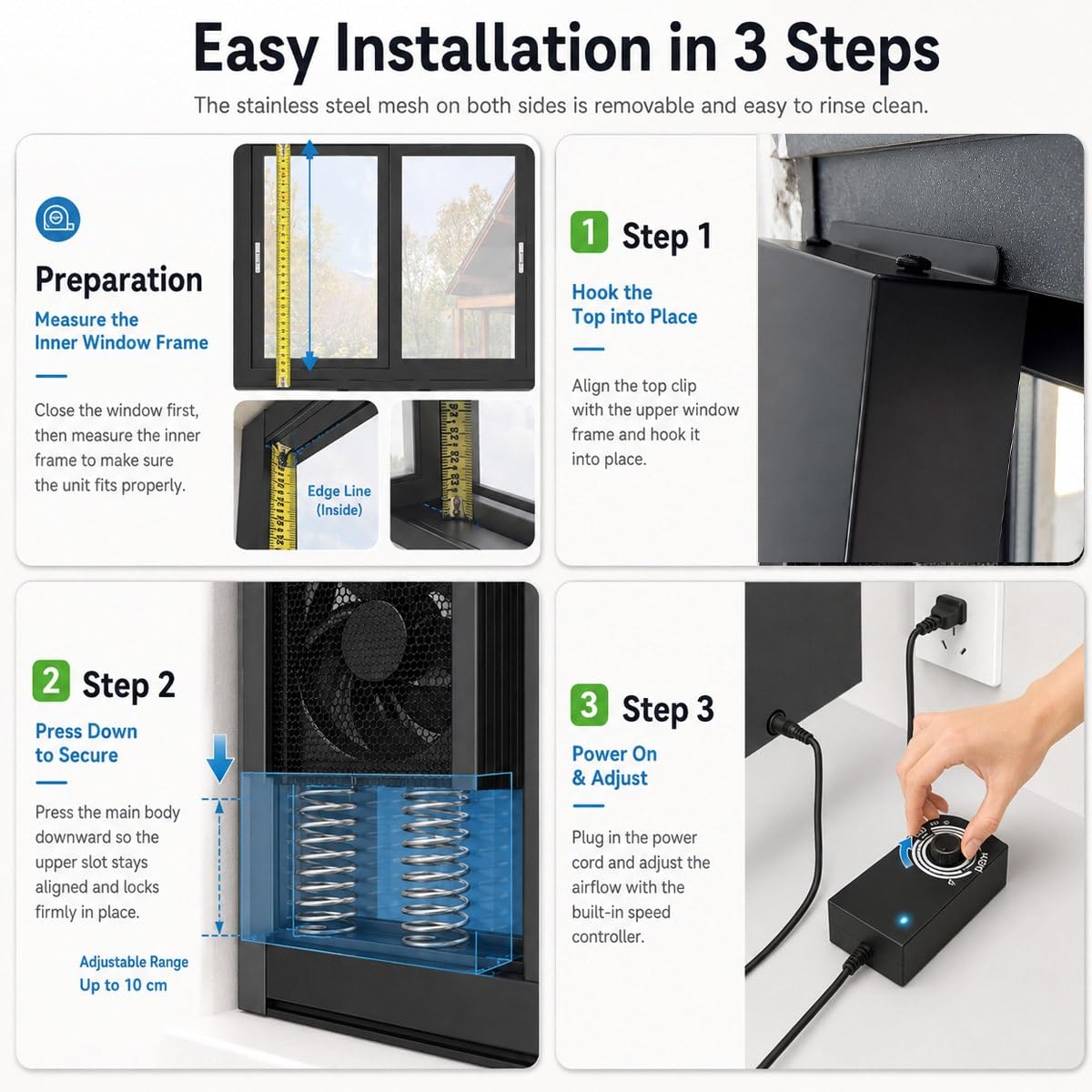 Genérico Ventilador vertical para ventanas correderas, extractor de ventana sin herramientas con velocidad ajustable, ayuda a eliminar aire caliente, olores y humedad