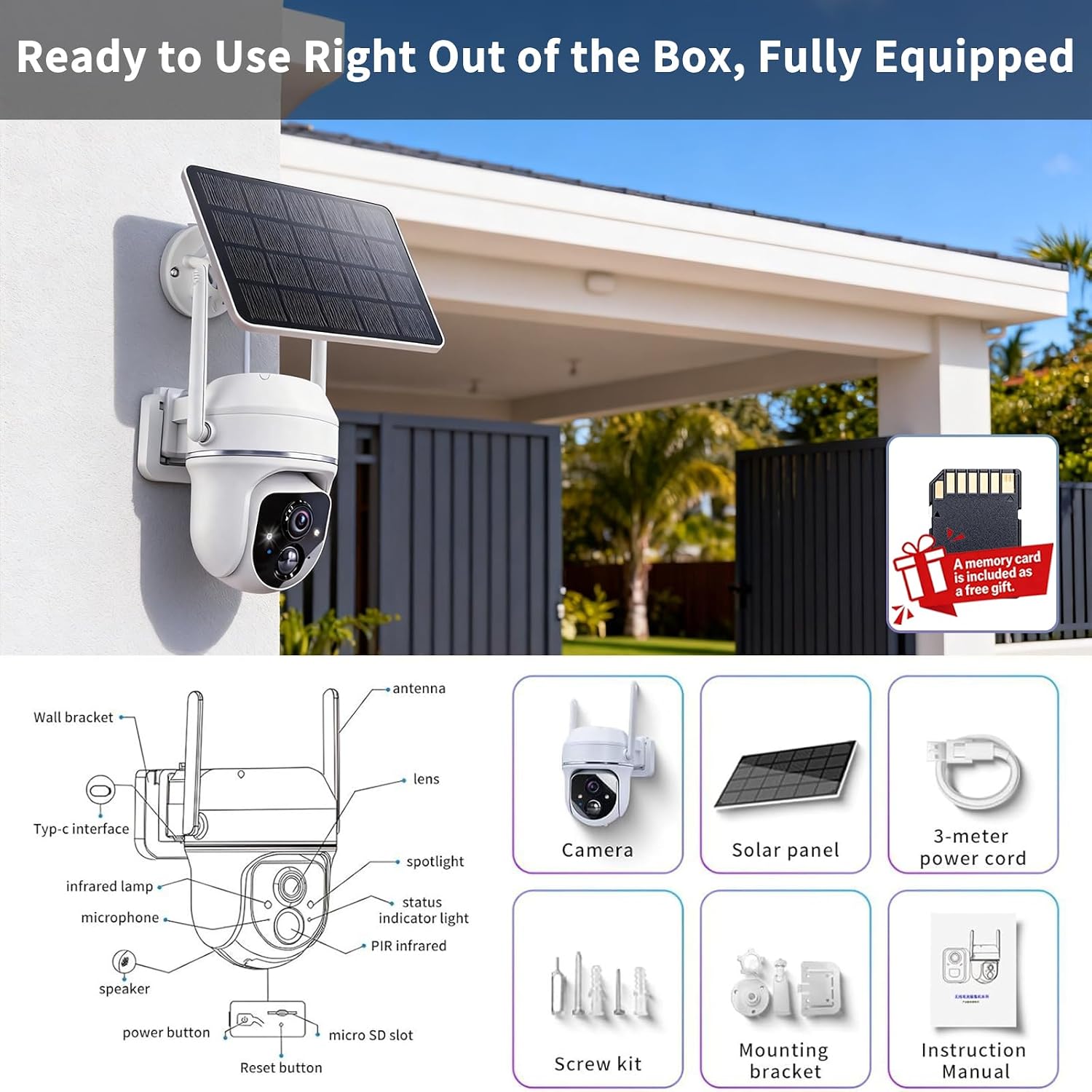 Goalake 2026 5MP Solar Security Camera – Wireless Outdoor PTZ with 360°View, AI Motion Detection, 2-Way Talk, Spotlight & Siren, IP65 Weatherproof, Cloud/512GB SD Storage (Pre-Inserted a SD Card) 10 71ozDW2VbIL. AC SL1500