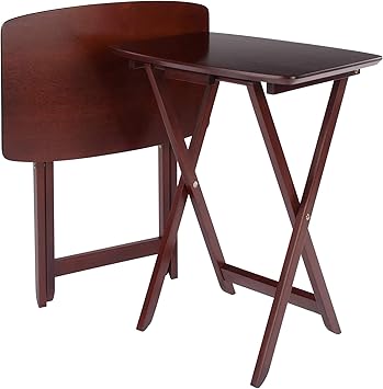 Winsome Darlene Set of 2 Foldable Snack Tables, 26" in Walnut, Easy to Store Portable Fold Up Table Set for Kitchen, Living Room TV Dining, Crafts, Puzzles, Work From Home