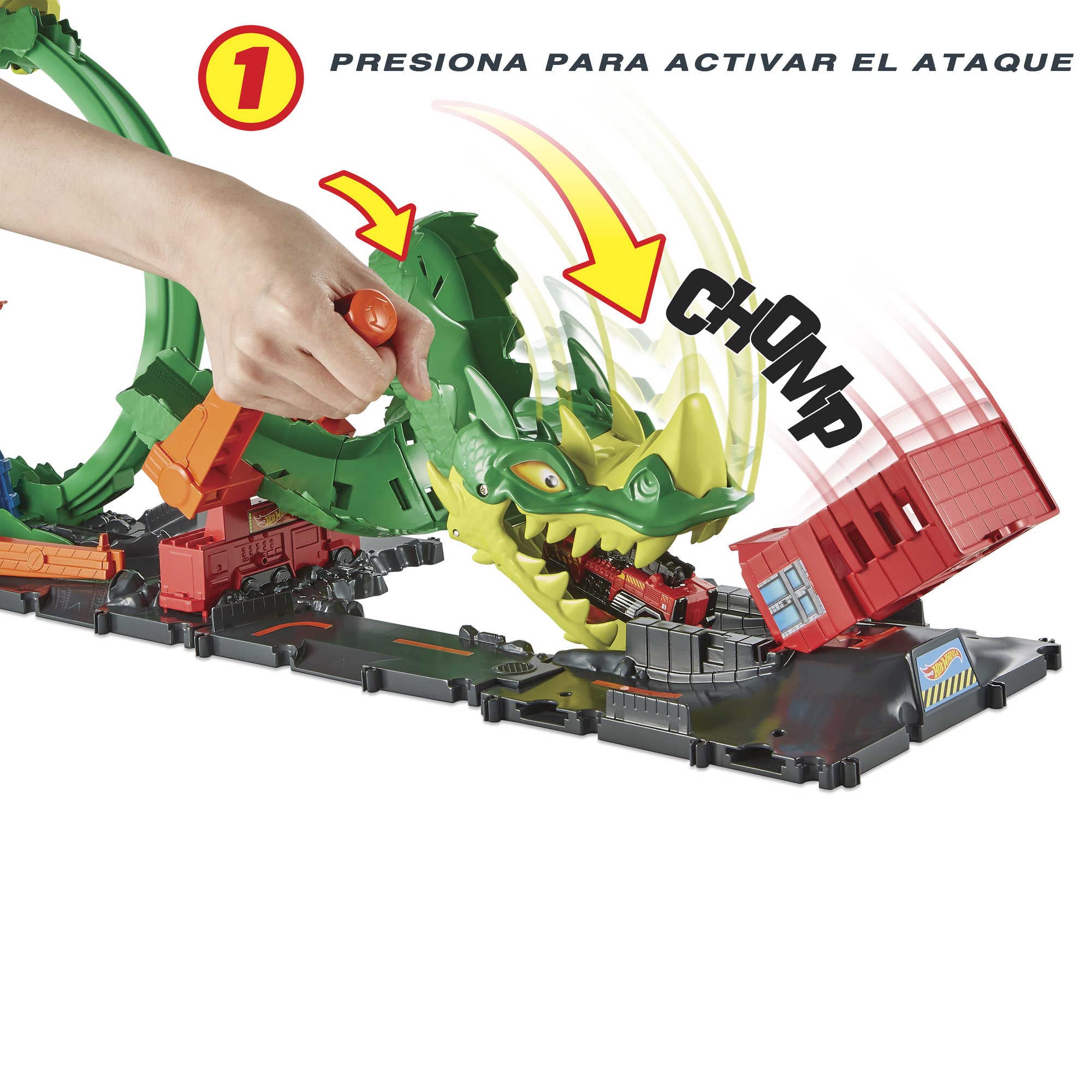 Hot Wheels City Dragón con camión de Bomberos, Pista para Coches de Juguete (Mattel HDP03)