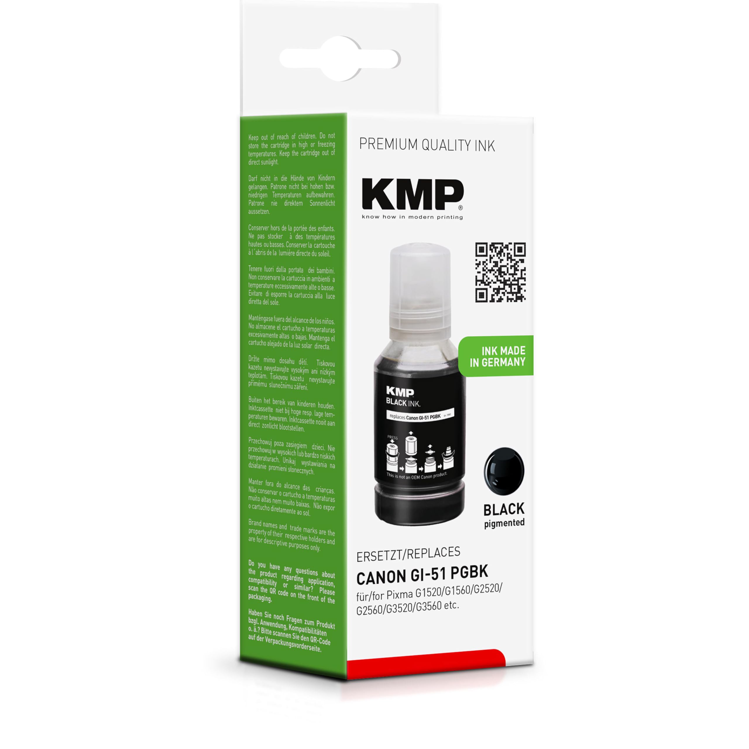 KMP Nachfülltinte passend für Canon GI51PGBK Black (4529C001) - 1582,1001 - für Pixma G1520 G1530 G1560 G2520 G2560 G2570 G3520 G3560 G3570 G4... etc.