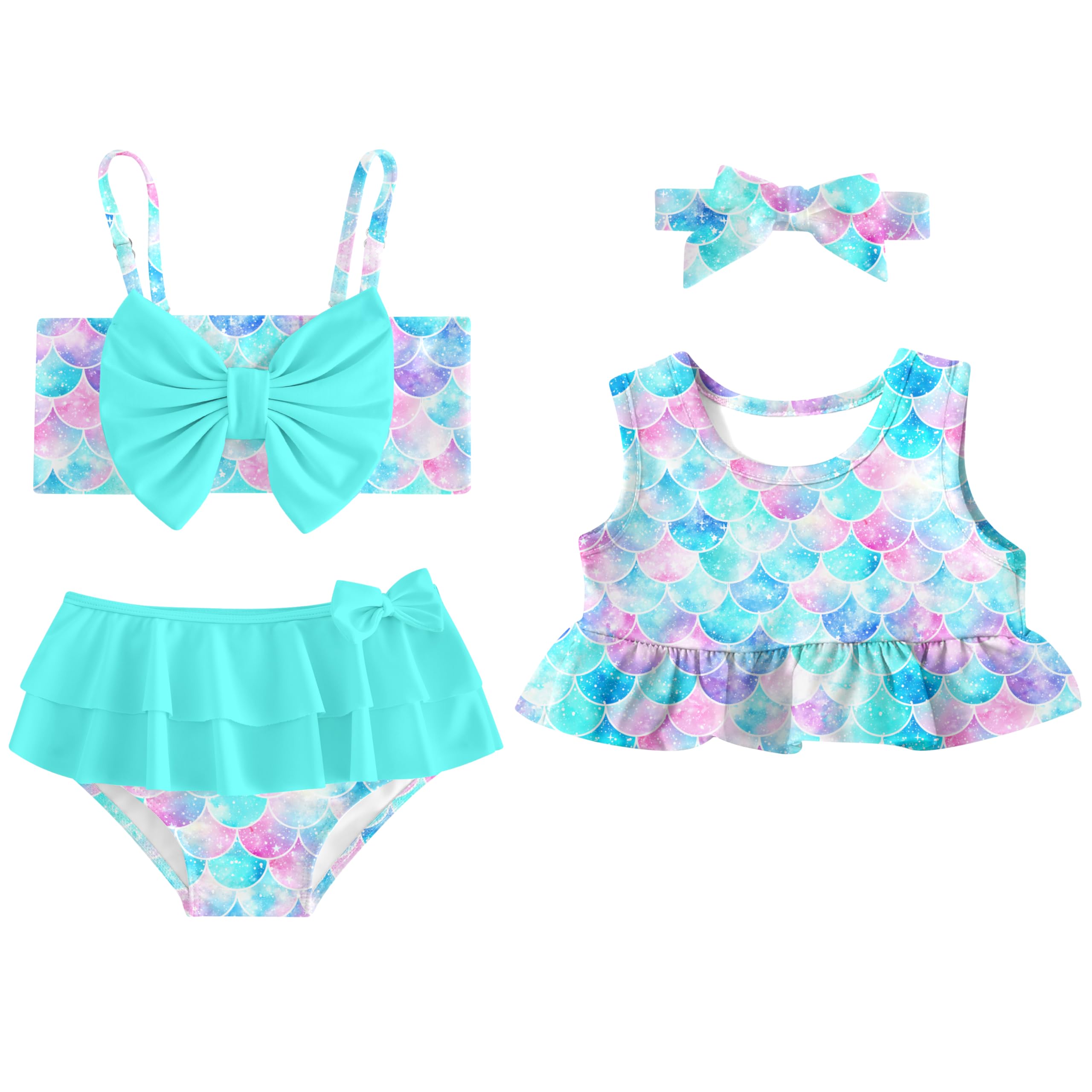 Ahegao 6M-3T Baby Girls Swimsuits for Toddlers Kids 3pcs Bathing Suits Bikini