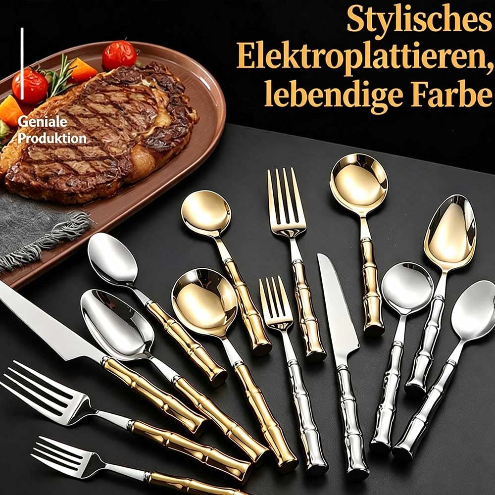 84-teiliges Edelstahl Besteckset für 12 Personen, 7-teilig pro Person, Komplett & Vielseitig golden